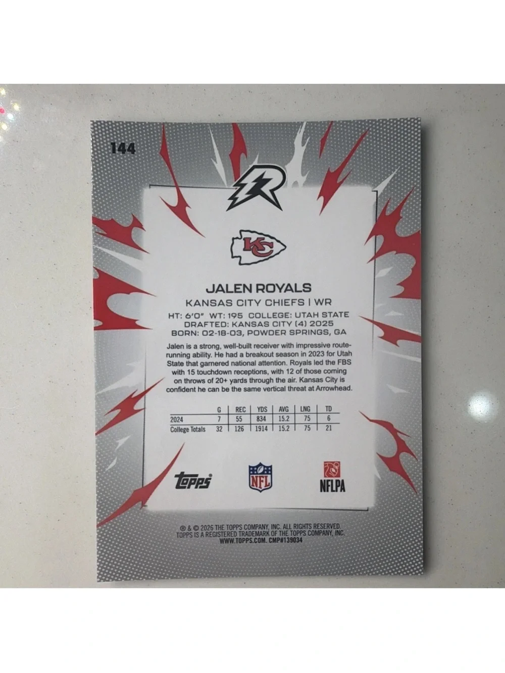 Topps Jalen Royals Holographic Red & White Chiefs Rookie Card